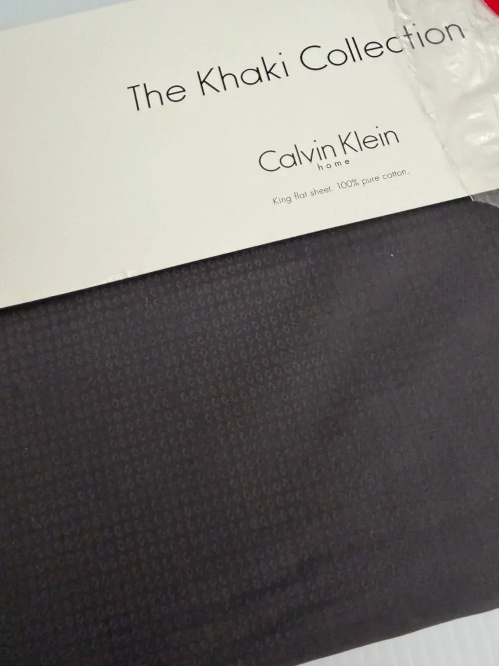 Calvin Klein Home Khaki Collection Sumatra Texture Glimmer King Flat Sheet NIP